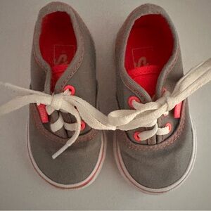 Vans Gray and Pink Toddler Baby Tie Sneakers Size 5